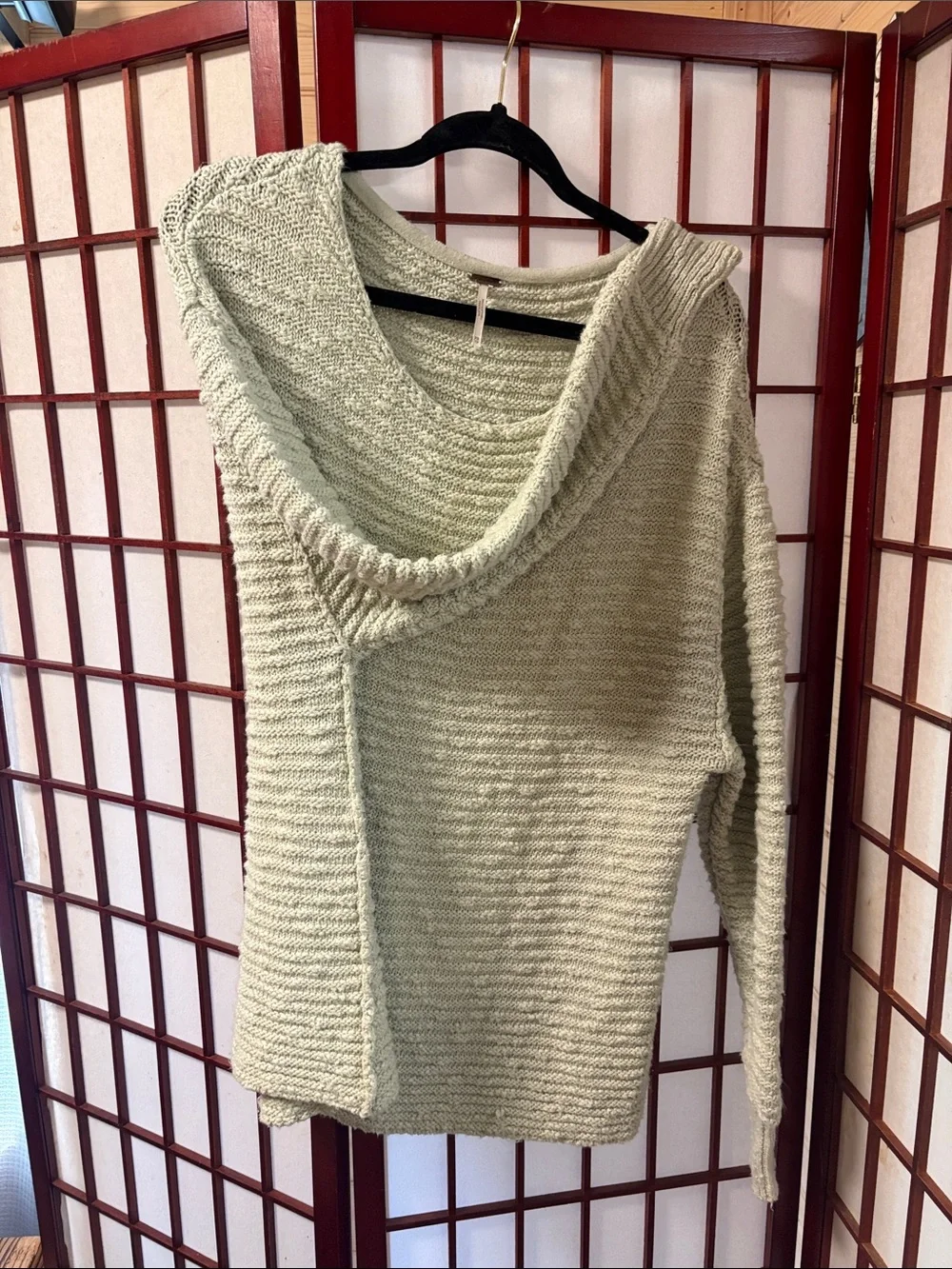 Free People Cream Textured Knit Crewneck Sweater. But very oversized